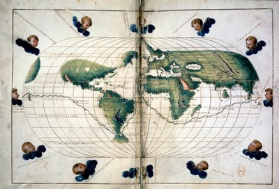 Planisfera (ou mapa do mundo). Gráfico geográfico do Atlas de Battista Agnese (1500-1564), cerca de 1543. Paris, B.N. de Unknown artist
