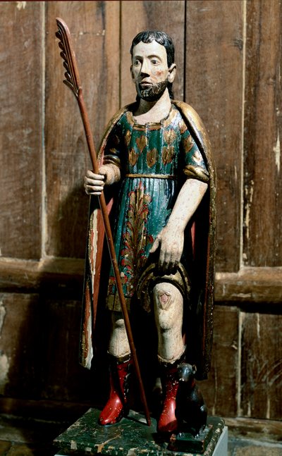Arte popular: "Santo Roch" O santo carrega o borbulhar da peste na sua perna. Escultura anónima do século XVIII. São Paulo, Museu de Arte de Unknown artist
