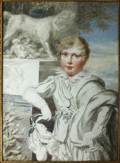 "" Retrato do príncipe Napoleão François Bonaparte (1811-1832) quando criança"" Retrato do rei de Roma Napoleão II, duque de Reichstadt (1811-1832) filho do imperador Napoleão I (1769-1821) - aquarela anônima por volta de 1820 coleção Podstanitsky de Unknown artist