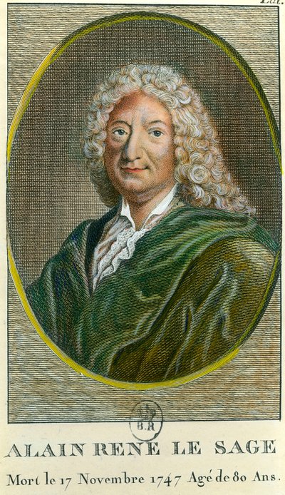 Retrato de Alain Rene Lesage (Alain-Rene Le Sage) (1668-1747) Escritor francês. Gravura do século XVIII. Coleção Particular de Unknown artist