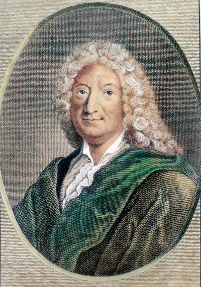 Retrato de Alain Rene Lesage (Alain-Rene Le Sage) (1668-1747), escritor francês. Gravura do século XVIII. Coleção particular de Unknown artist