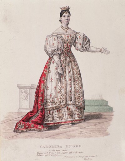 Retrato de Caroline Ungher (Unger) actuando em I Normanni a Parigi (gravura) de Unknown artist