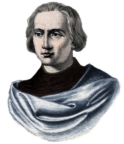 Retrato de Cristóvão Colombo (Cristóvão Colombo, Cristoforo Colombo, Cristobal Colon) (1451-1506) Gravura do século XIX de Unknown artist