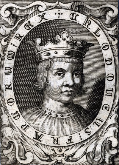 Retrato de Clóvis III (? - 695), Rei da Austrália. Gravura do século XVIII de Unknown artist