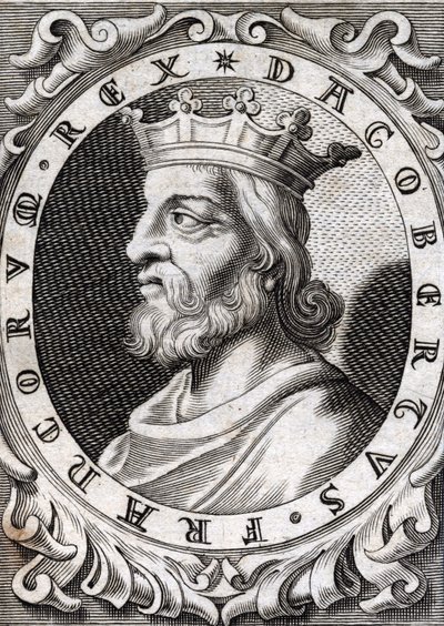 Retrato de Dagobert I ( - 639), rei dos Francos, Dinastia dos Merovingianos. Gravura do século XVIII de Unknown artist