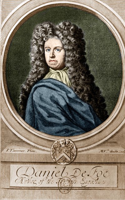 Retrato de Daniel de Foe ou Defoe (1660 - 1731), escritor e jornalista inglês, autor do romance "Robinson Crusoé". de Unknown artist
