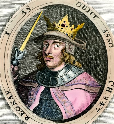 Retrato de Eric (Erik) I Eigod (1056-1103) Rei da Dinamarca Gravura do século XVIII Colecção privada de Unknown artist