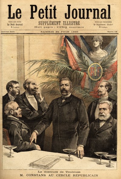 Retrato de Ernest Constans (1833-1913) no Círculo Republicano, professor de direito e depois político, foi ministro do interior várias vezes e primeiro governador da Indochina, sob o protetorado francês. Gravura no "Le petit journal" 24/06/1 de Unknown artist