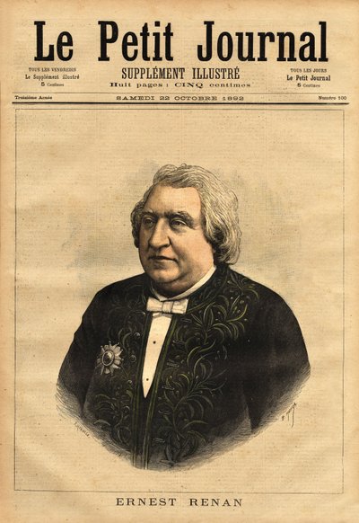 Retrato de Ernest Renan (1823-1892), escritor, filósofo, filósofo e historiador. Autor popular de "A Vida de Jesus", que contém esta controvérsia de uma biografia de Jesus, redigida como a de um homem comum e que a Bíblia deve ser criticamente de Unknown artist