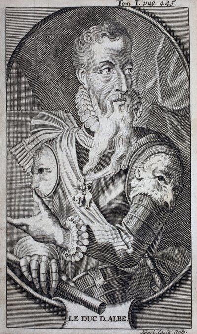 Retrato de Fernando Álvares de Toledo (1507-1582) Terceiro Duque de Alba, Grande de Espanha, Duque de Huescar, Marquês de Coria, Conde de Salvatierra, Vice-Rei de Nápoles (Itália) e Governador dos Países Baixos (Holanda). Gravura para ilustrar a "História  de Unknown artist