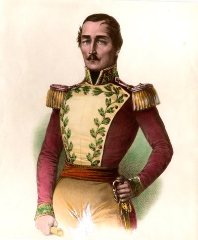 Retrato do General Santander (Francisco de Paula) (1782-1840), militar e estadista colombiano, heróis da independência de 1819. Gravura da Coleção Privada de 1836 de Unknown artist