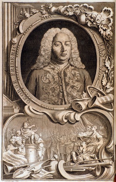 Retrato de Georg Friedrich Handel (ou Handel) (1685-1759) Frontispício da "Festa de Alexandre" do século XVIII. Bolonha, museo civico bibliografico de Unknown artist