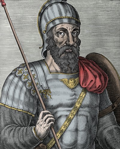 Retrato de Godfrey de Bouillon (Godefroy de Bouillon) (1040/61-1100), cavaleiro franco, um dos líderes da Primeira Cruzada - Gravura do século XVI de Unknown artist