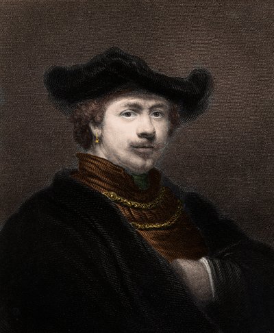 Retrato de Harmenszoon van Rijn Rembrandt (1606-1669), pintor holandês - Harmenszoon van Rijn Rembrandt 1606-1669 - gravura - século XIX de Unknown artist