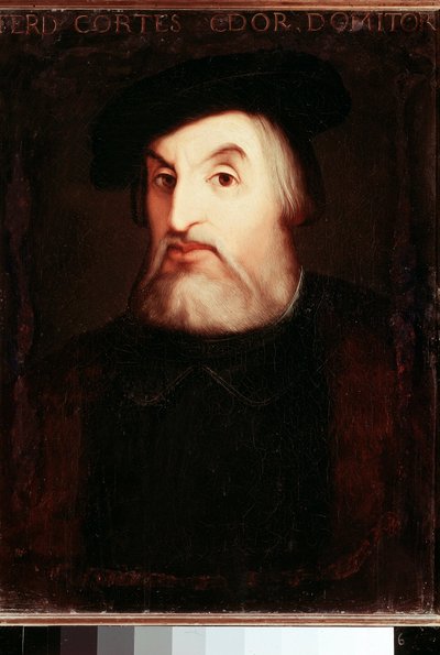 Retrato de Hernan CORTES (1485-1547), conquistador espanhol do México. Pintura anônima. Madrid, Biblioteca Nacional. de Unknown artist