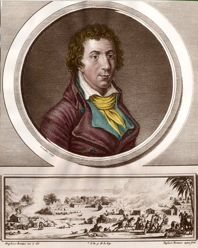 Retrato de Jacques Pierre Brissot de Warville (1754 - 1793), jornalista e político francês. Ele fundou a Sociedade dos Amigos de Negros, um defensor da abolição da escravatura. Gravura do século XVIII. Coleção privada. de Unknown artist