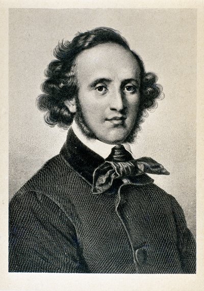 Retrato de Jakob Ludwig Felix Mendelssohn Bartholdy (1809-1847), maestro e compositor alemão. Litografia da Biblioteca del Conservatorio Giuseppe Verdi do século XIX, Milão ©Luisa Ricciarini/Leemage de Unknown artist