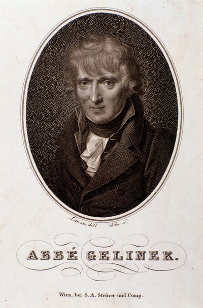 Retrato de Josef Gelinek (Joseph) (1758-1825) pianista austríaco, compositor e teólogo Engraving. Século XIX. Bolonha, musico civico de Unknown artist