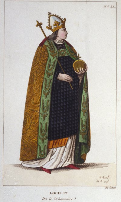 Retrato de Luís I o Pio ou o Debonário (778 - 840), Gravura do Imperador do Ocidente de 1830 de Unknown artist