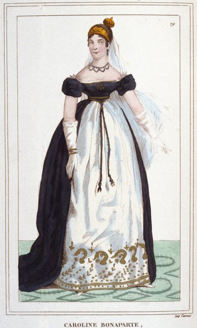 Retrato de Marie-Annonciade conhecida como Caroline Bonaparte (1782-1839), Princesa Murat, Rainha de Nápoles. Gravura de 1830 de Unknown artist