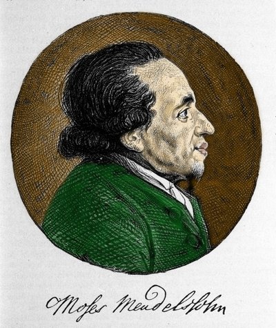 Retrato de Moisés (Moses) Mendelssohn (1729 - 1786), filósofo e verdadeiro fundador do judaísmo moderno. Avô do músico Felix Mendelssohn. de Unknown artist