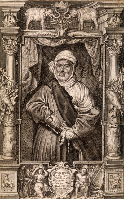 Retrato de Muley Hazen (rei mouro), Rei das Dunas despojado do seu reino e restaurado pelo Imperador Carlos V, Tunísia 1535. de Unknown artist