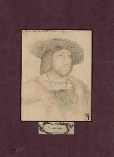 Retrato de Odet de Foix, Visconde de Lautrec (1485-1528) conhecido como Marechal de Lautrec - Anónimo. Lápis de cor sobre papel, tamanho : 22,5x17,2, c. 1546, State Hermitage, St. Petersburg de Unknown artist