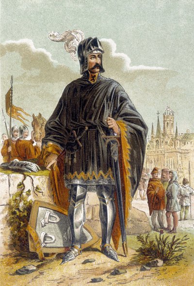 Retrato de Philip van Artevelde (1340-1382), político flamengo e líder da revolta dos tecelões de Gand contra o Conde Luís II da Flandres conhecido como Luís de Male ou Maele (1381). Ele foi derrotado e morto na Batalha de Rozebeke (1382). Chromo de Unknown artist