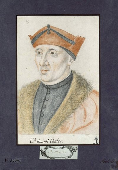 Retrato de Philippe de Chabot (1492-1543), almirante da França, Anónimo. Lápis de cor sobre papel, tamanho : 28x19, ca. 1530, State Hermitage, São Petersburgo. de Unknown artist