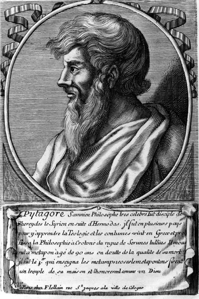 Retrato de Pitágoras (ca. 570 - cerca de 480 a.C.), matemático e filósofo grego. Gravura do século XVIII de Unknown artist