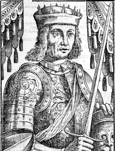 Retrato de Roger II de Hauteville (Ruggero Altavilla) (1097-1154), fundador da monarquia da Sicília. Xilografia do século XVI. de Unknown artist