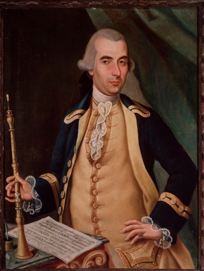 Retrato de Sante Aguilar (c. 1734-1808) pintura italiana oboísta anónima. Século XVIII Bologna Civico museo Bibliografico de Unknown artist