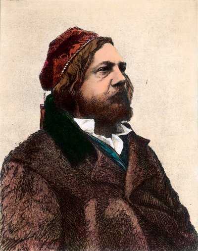Retrato de Theophile Gautier (1811 - 1872), poeta, romancista e crítico de arte francês. Gravura do século XIX. Coleção particular. de Unknown artist