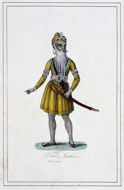Retrato de um príncipe indiano de hábito tradicional - em "Les peuples de la terre" de Abbe Paul Jonhanneaud, Librairie des Bons livres de Unknown artist