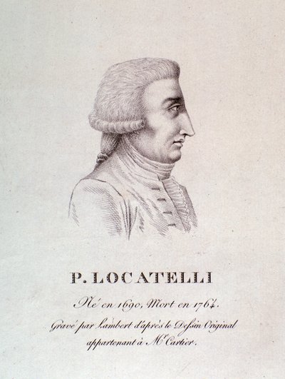 Retrato do violinista e compositor italiano Pietro Locatelli (1695-1762) Gravura. Século XVIII. Bolonha, musico civico musico de Unknown artist