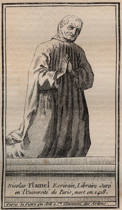 Retrato do alquimista francês Nicolas Flamel (1330-1418) - Gravura - Retrato do alquimista inglês Nicolas Flamel - Gravura Colecção privada de Unknown artist