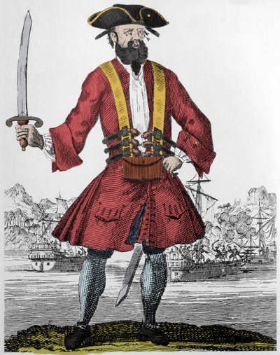 Retrato do pirata Edward Teach dit Barbenoire (Barba Negra ou Barba Negra) de Unknown artist