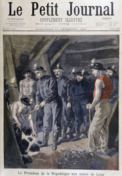 Presidente da República Jean Casimir-Perrier (Casimir Perrier, Casimir Perrier, Casimir Perrier) rodeado de mineiros nas minas de Lens, "Le petit journal" 11 de Dezembro de Unknown artist