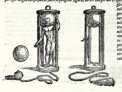 Projeto do primeiro escafandro de Nicoli Fontana conhecido como Tartaglia (1499 - 1557) em 1551. Gravura do século XVI. de Unknown artist