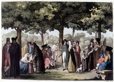 Promenade da esplanada em Barcelona. Litografia do século XIX. de Unknown artist