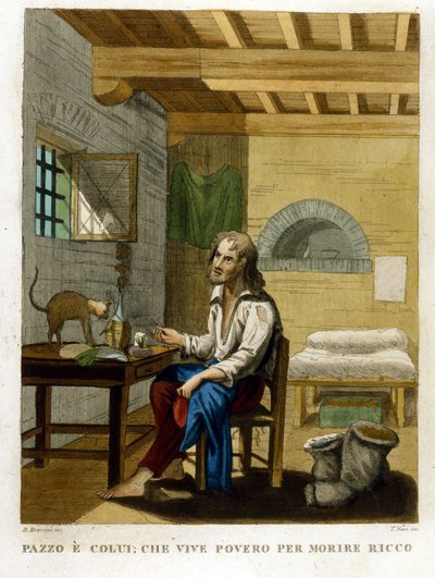 Provérbio que ilustra a ganância: "Viver pobre para morrer rico". de Unknown artist
