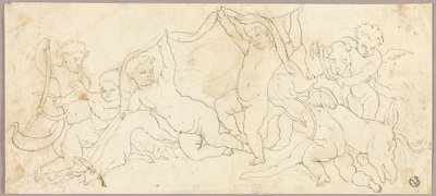 Putti brincando com veados e cachorros de Unknown artist