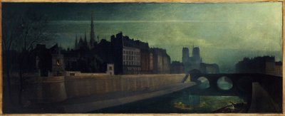 Quai des Orfêvres, Pont Saint-Michel, Notre-Dame, cerca de 1860; efeito noturno, actuais 1º e 4º arrondissements, entre 1855 e 1865 (óleo sobre tela) de Unknown artist