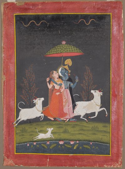 Radha e Krishna à chuva de Unknown artist