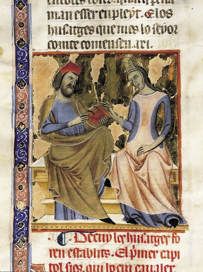 Raimundo Berenger I de Barcelona (1023-1076) e sua mulher Almodis (Adalmode) das Marcas (miniatura) de Unknown artist