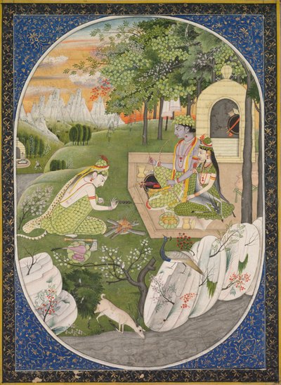 Rama, Sita e Lakshmana na Floresta, página do Ramayana (Contos de Deus Rama) de Unknown artist