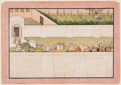 Os irmãos de Rama, Bharata e Shatrughna, partiram de Ayodhya para encontrar Rama e Lakshmana na floresta para informá-los da morte de seu pai Dasharatha. de Unknown artist