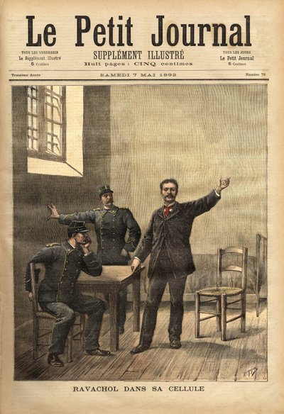 Ravachol (1859-1892, ou François Claudius Koenigsberg) na sua cela, após a sua audição no asssis em 26 de Abril de Unknown artist