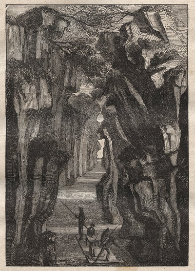 Reconhecimento da Amazônia (1743-1744) por Charles Marie de La Condamine (1701-1774): Pongo de Manseriche (Peru) garganta do Rio Maranon que se junta ao Rio Ucayali para formar o Rio Amazonas - ilustração retirada de "Os Grandes Marinheiros do Século XVIII de Unknown artist