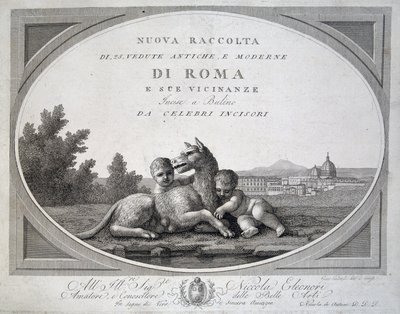 Remus e Romulus (romolo remo lupa) e o lobo - em “” Coleção de vistas de Roma ”” de Unknown artist
